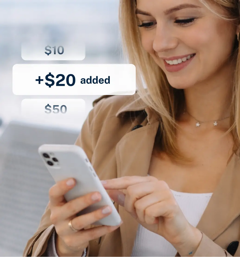Woman using a smartphone with transaction notifications on the screen